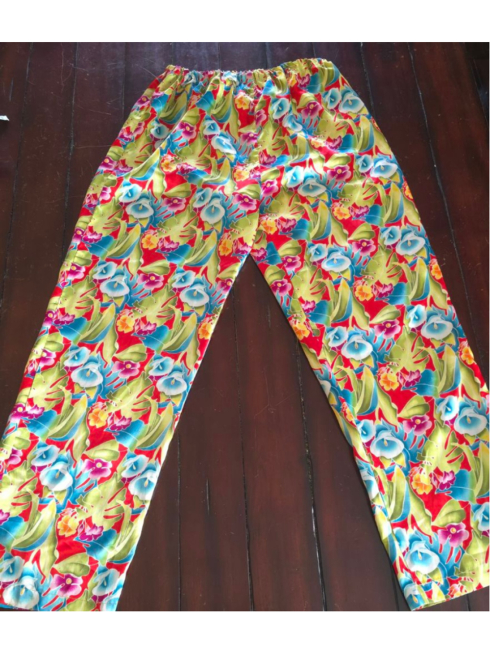 Vintage Miss Fifi Red Green Yellow Satin Floral Pajama Pant and Robe Set Luxe - Picture 4 of 16